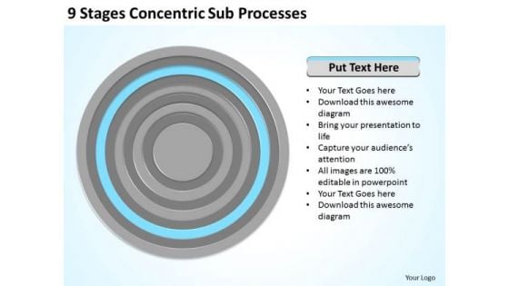 9 Stages Concentric Sub Processes Online Business Plan PowerPoint Slides