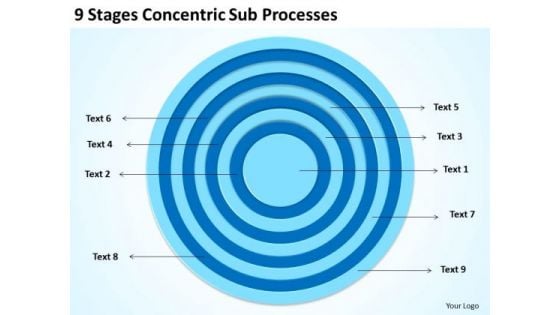 9 Stages Concentric Sub Processes Ppt Business Plan Examples PowerPoint Slides