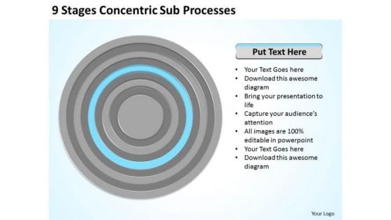 9 Stages Concentric Sub Processes Ppt Business Plan PowerPoint Slides