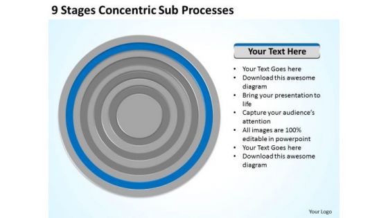 9 Stages Concentric Sub Processes Ppt Business Plan Template PowerPoint Templates