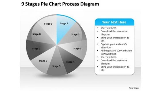 9 Stages Pie Chart Process Diagram Example Executiv Business Plan PowerPoint Slides