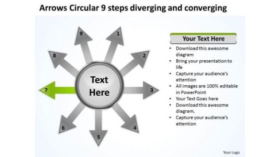 9 Steps Diverging And Converging Relative Circular Flow Arrow Network PowerPoint Templates