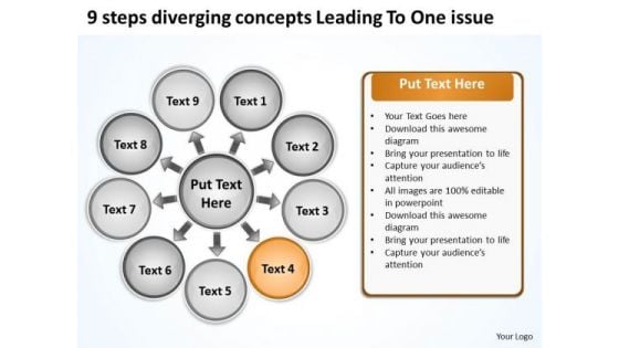 9 Steps Diverging Concepts Leading To One Issue Arrows Chart Software PowerPoint Slides