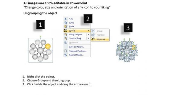 9 Steps Diverging Concepts Leading To One Issue Circular Network PowerPoint Templates