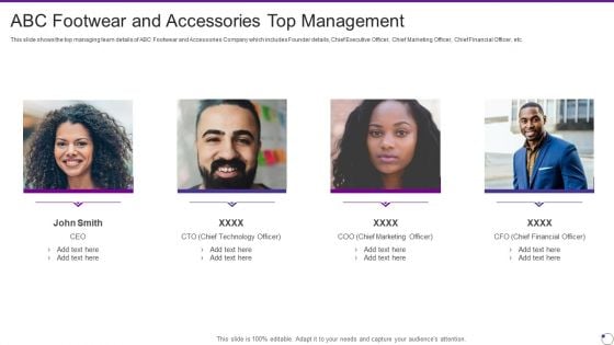 ABC Footwear And Accessories Top Management Footwear And Accessories Business Pitch Deck Demonstration PDF