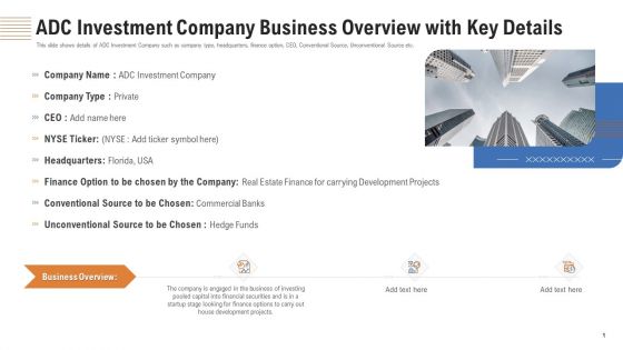 ADC Investment Company Business Overview With Key Details Ppt Visual Aids Ideas PDF