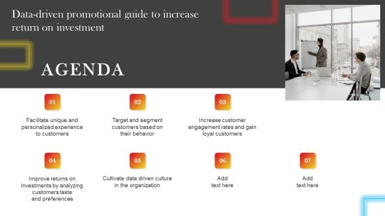 AGENDA Data Driven Promotional Guide To Increase Return On Investment Designs PDF