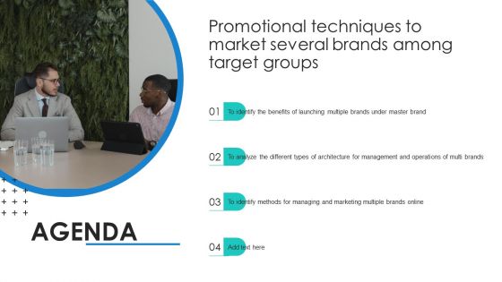 AGENDA Promotional Techniques To Market Several Brands Among Target Groups Background PDF