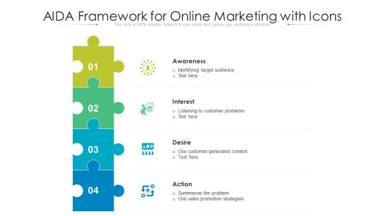 AIDA Framework For Online Marketing With Icons Ppt PowerPoint Presentation Gallery Grid PDF