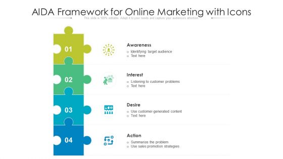 AIDA Framework For Online Marketing With Icons Ppt PowerPoint Presentation Gallery Grid PDF