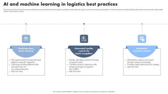 AI And Machine Learning In Logistics Best Practices Infographics PDF AI And Machine Learning In Logistics Best Practices Infographics PDF