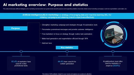 AI Marketing Overview Purpose And Statistics Ppt Infographics Design Inspiration PDF