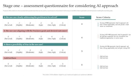 AI Playbook For Business Stage One Assessment Questionnaire For Considering AI Approach Portrait PDF AI Playbook For Business Stage One Assessment Questionnaire For Considering AI Approach Portrait PDF