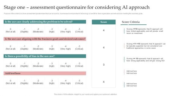 AI Playbook For Business Stage One Assessment Questionnaire For Considering AI Approach Portrait PDF