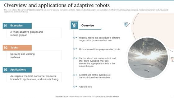 AMR Robot Overview And Applications Of Adaptive Robots Ppt PowerPoint Presentation Diagram Templates PDF