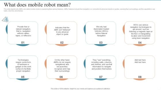 AMR Robot What Does Mobile Robot Mean Ppt PowerPoint Presentation File Outline PDF AMR Robot What Does Mobile Robot Mean Ppt PowerPoint Presentation File Outline PDF