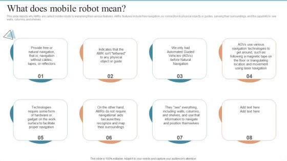 AMR Robot What Does Mobile Robot Mean Ppt PowerPoint Presentation File Outline PDF