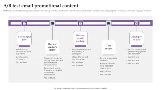 A B Test Email Promotional Content Ppt Model Slides PDF