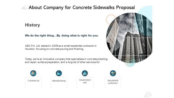 About Company For Concrete Sidewalks Proposal Ppt PowerPoint Presentation Show Model