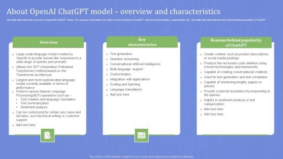About Openai Chatgpt Model Overview And Characteristics Sample PDF About Openai Chatgpt Model Overview And Characteristics Sample PDF