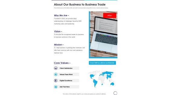 About Our Business To Business Trade One Pager Sample Example Document