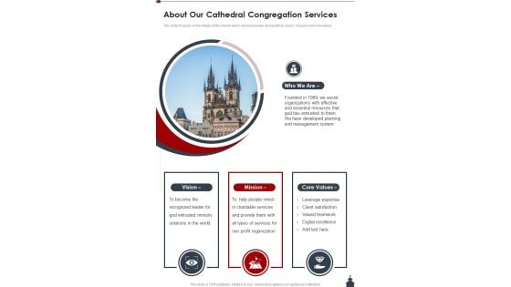 About Our Cathedral Congregation Services One Pager Sample Example Document