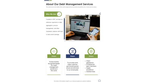 About Our Debt Management Services One Pager Sample Example Document