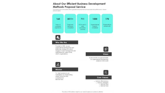 About Our Efficient Business Development Methods Proposal Service One Pager Sample Example Document About Our Efficient Business Development Methods Proposal Service One Pager Sample Example Document