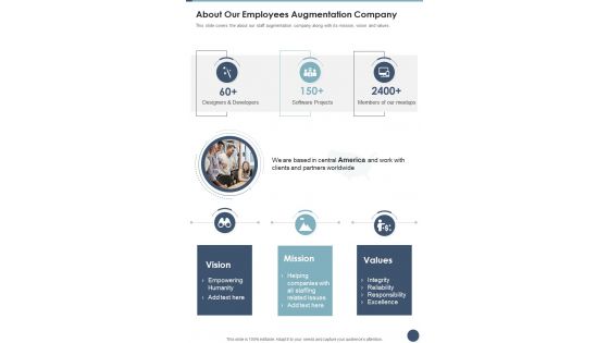 About Our Employees Augmentation Company One Pager Sample Example Document