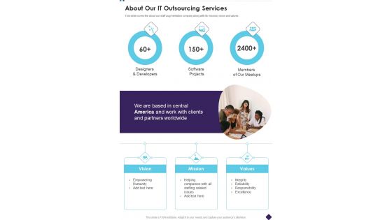 About Our IT Outsourcing Services One Pager Sample Example Document