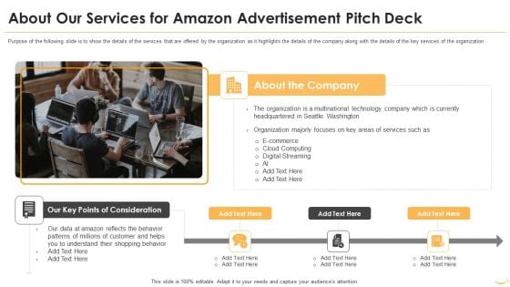 About Our Services For Amazon Advertisement Pitch Deck Ideas PDF