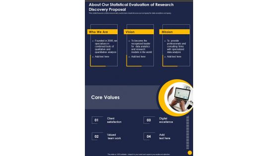 About Our Statistical Evaluation Of Research Discovery Proposal One Pager Sample Example Document About Our Statistical Evaluation Of Research Discovery Proposal One Pager Sample Example Document