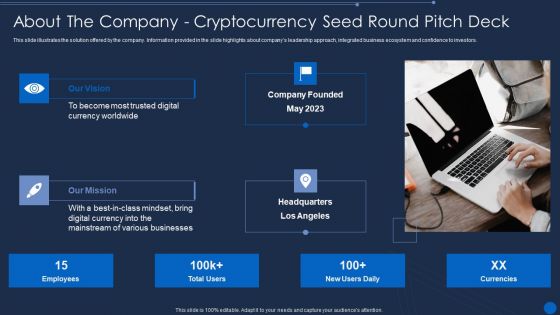 About The Company Cryptocurrency Seed Round Pitch Deck Clipart PDF