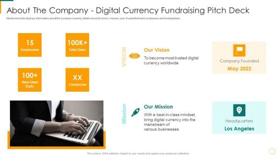 About The Company Digital Currency Fundraising Pitch Deck Ppt Portfolio