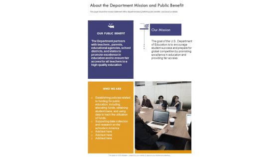 About The Department Mission And Public Benefit One Pager Documents