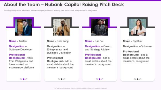 About The Team Nubank Capital Raising Pitch Deck Ppt Gallery Maker PDF