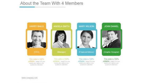 About The Team With 4 Members Ppt PowerPoint Presentation Influencers About The Team With 4 Members Ppt PowerPoint Presentation Influencers