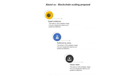 About Us Blockchain Scaling Proposal Target Audiences One Pager Sample Example Document About Us Blockchain Scaling Proposal Target Audiences One Pager Sample Example Document
