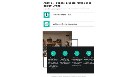 About Us Business Proposal For Freelance Content Writing One Pager Sample Example Document About Us Business Proposal For Freelance Content Writing One Pager Sample Example Document