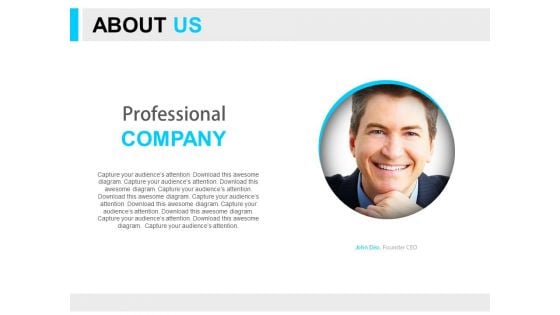 About Us Company Profile With Image Powerpoint Slides