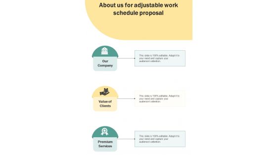 About Us For Adjustable Work Schedule Proposal One Pager Sample Example Document