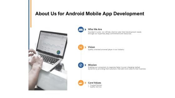 About Us For Android Mobile App Development Ppt PowerPoint Presentation Outline Portrait