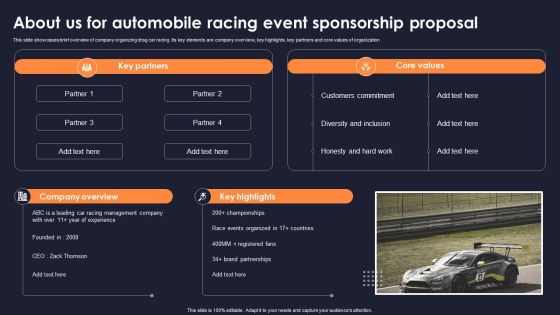About Us For Automobile Racing Event Sponsorship Proposal Information PDF
