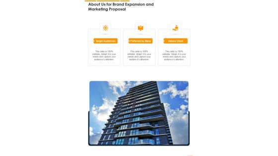 About Us For Brand Expansion And Marketing Proposal One Pager Sample Example Document About Us For Brand Expansion And Marketing Proposal One Pager Sample Example Document