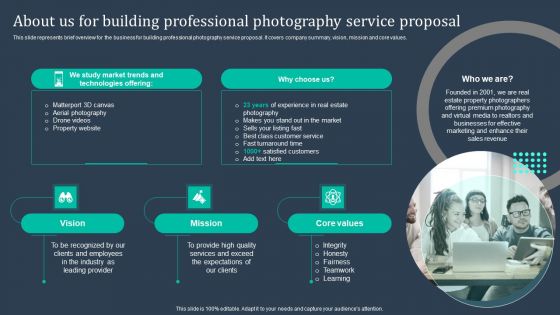 About Us For Building Professional Photography Service Proposal Introduction PDF