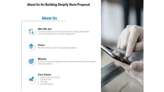 About Us For Building Shopify Store Proposal Ppt PowerPoint Presentation Infographic Template Guide