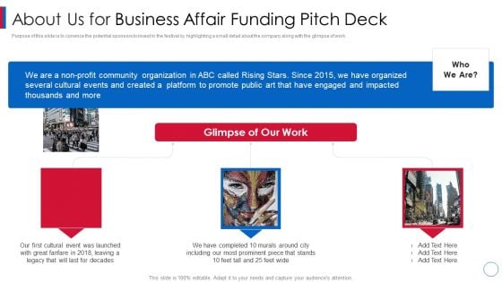 About Us For Business Affair Funding Pitch Deck Graphics PDF