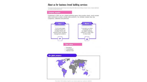 About Us For Business Brand Building Services One Pager Sample Example Document About Us For Business Brand Building Services One Pager Sample Example Document