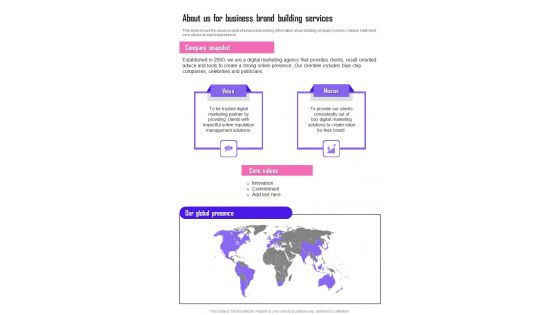 About Us For Business Brand Building Services One Pager Sample Example Document