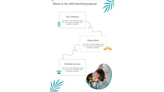 About Us For Cafe Franchise Proposal One Pager Sample Example Document About Us For Cafe Franchise Proposal One Pager Sample Example Document